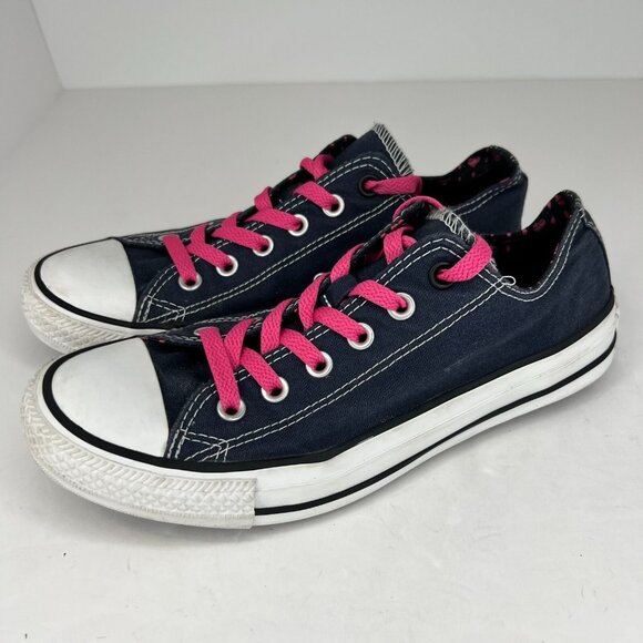 Converse Unisex 136568F Navy Blue Pink Hearts Double Tongue Size 7M 9W Sneakers - Picture 1 of 10